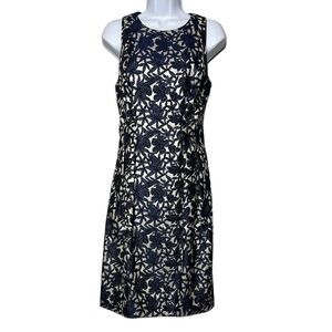 Kay Unger Open Back Blue Floral Embroidered Cocktail Dress